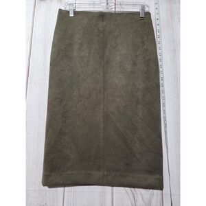 Tahari Skirt Womens Small Olive Faux Leather Pencil Pull-On Stretch Knee‎ Length